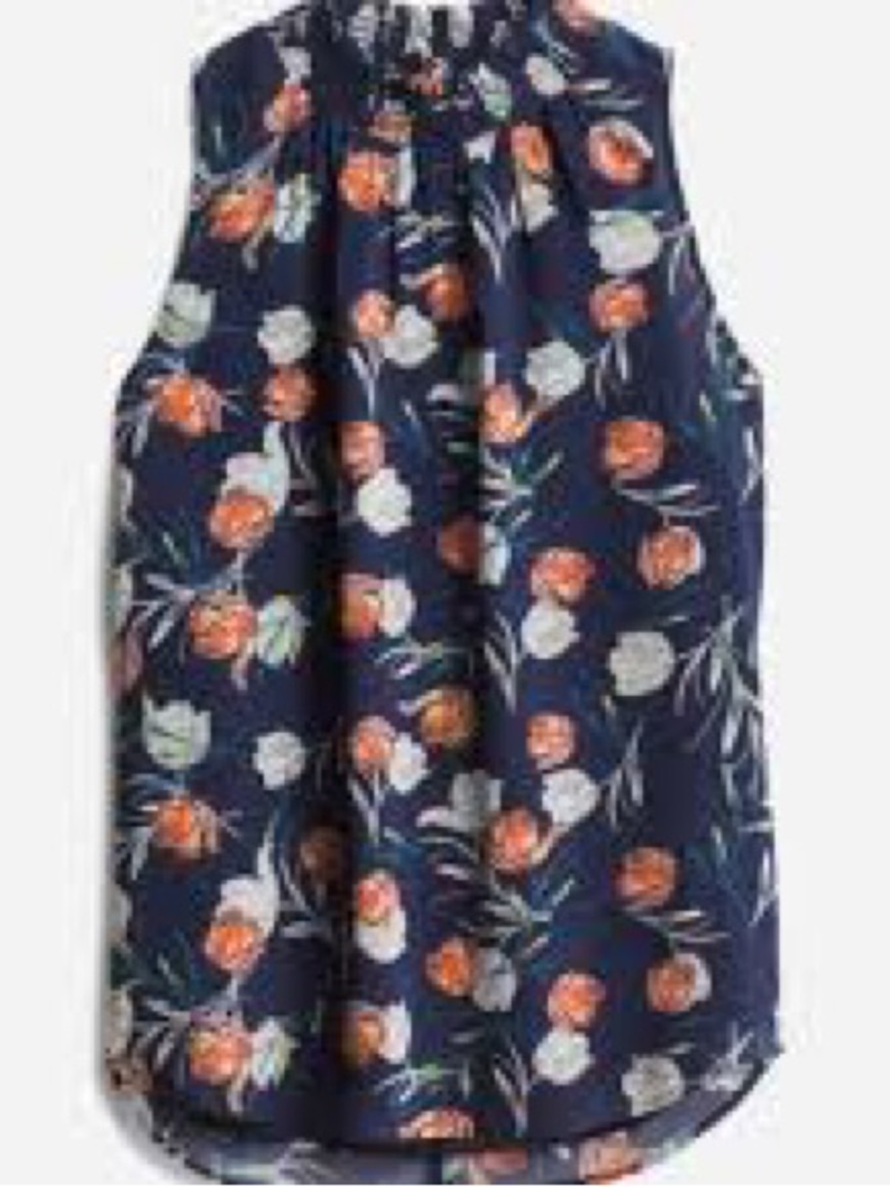 Daniel Rainn Chiffon Top Size L Dark Navy Tulip Floral Sleeveless Chic Flowy